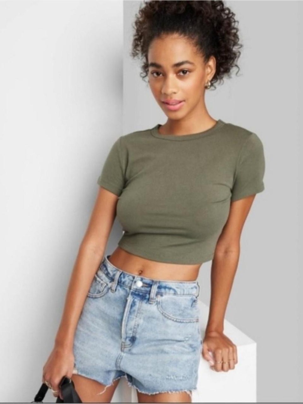 Wild Fable Hunter Green Short Sleeve Crop Top